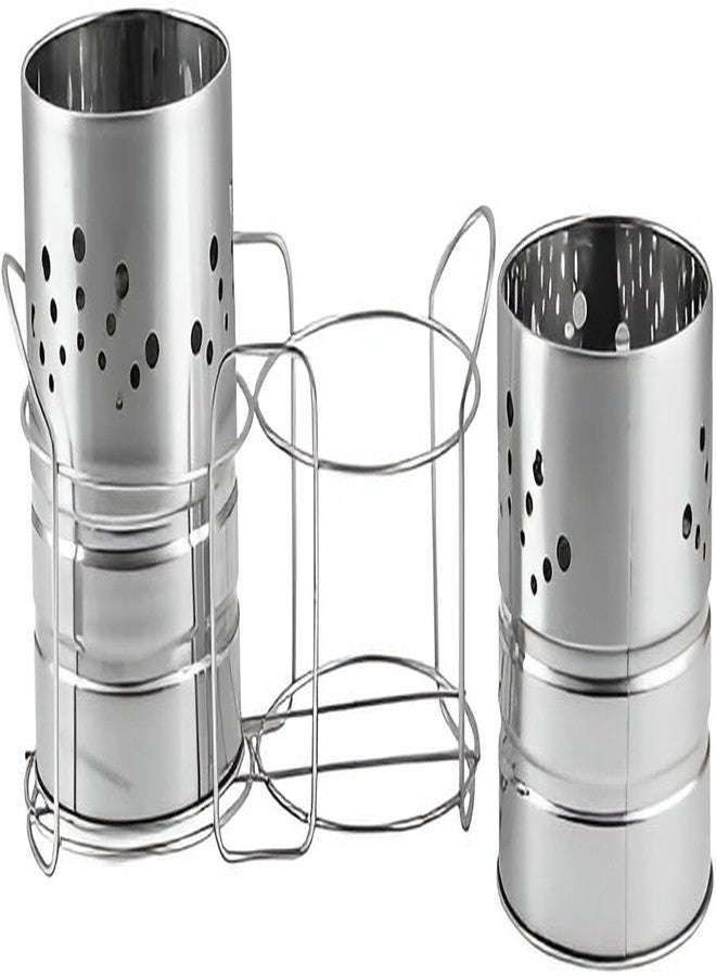 EvoFlex Stainless Steel Utensil Holder Set with Stand, Spoon Stand 4 and 5 Inches, Pack of 2, Silver - Image 3